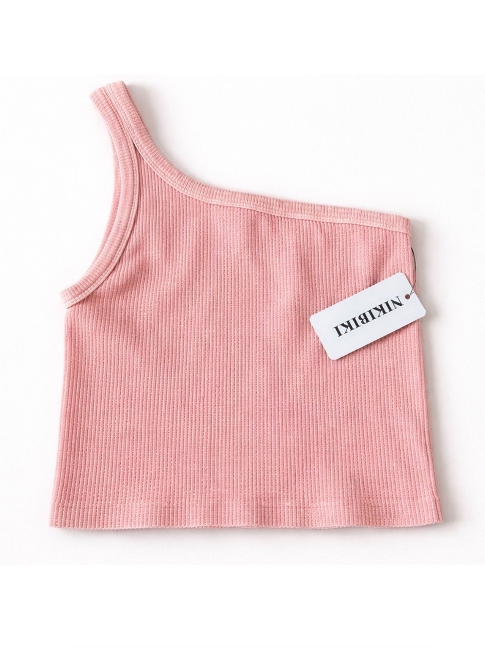 Nikibiki One-Shoulder Tank Ribbed Seamless Crop Top Pale Peach Pink OS NWT
